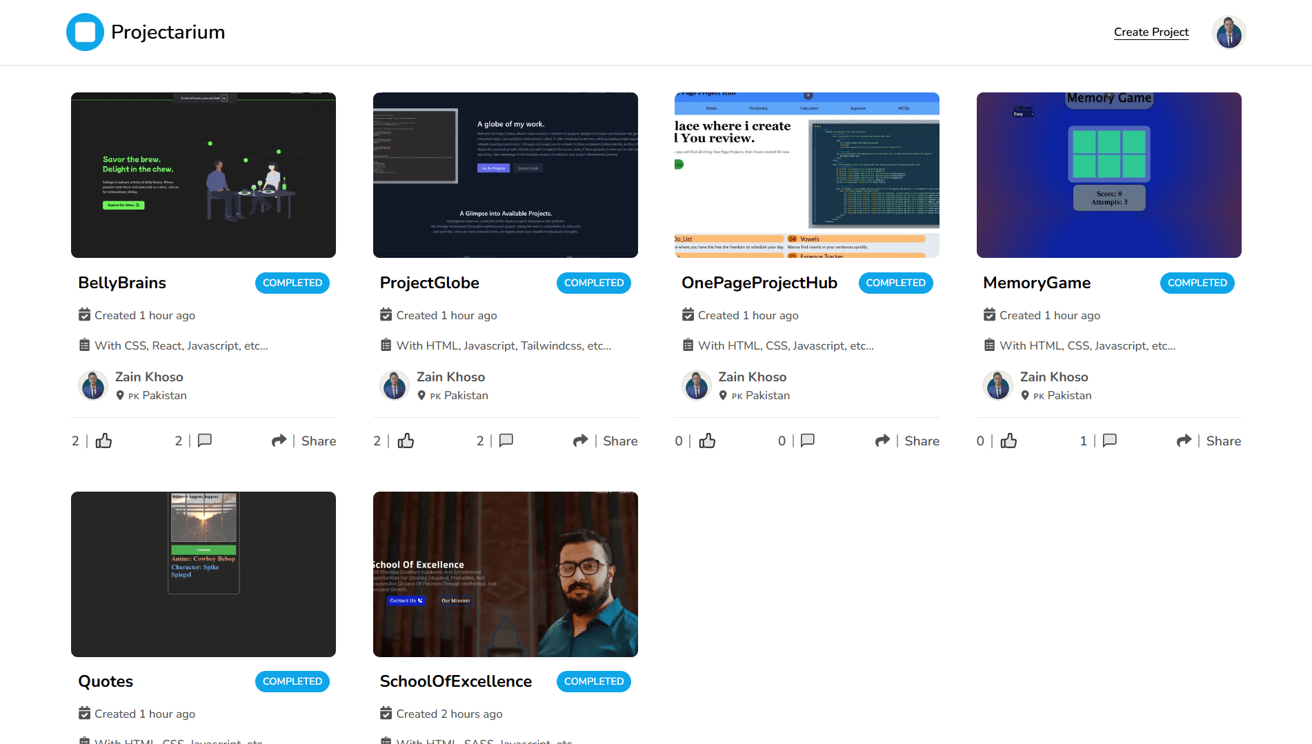 Projectarium Landing Page